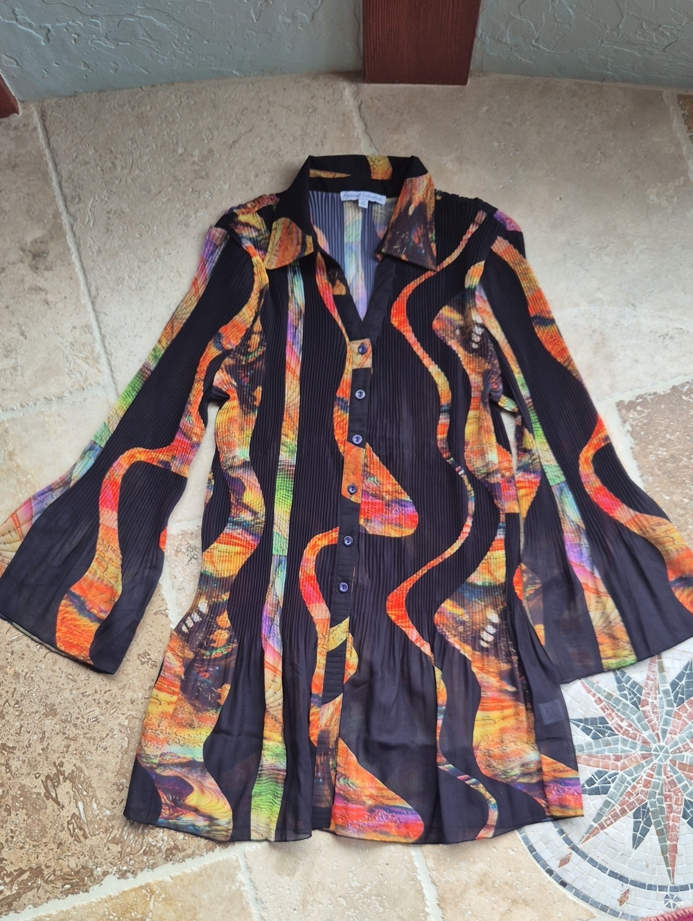 Pyramid Collection Multicolor Crinkle Tunic Blouse M